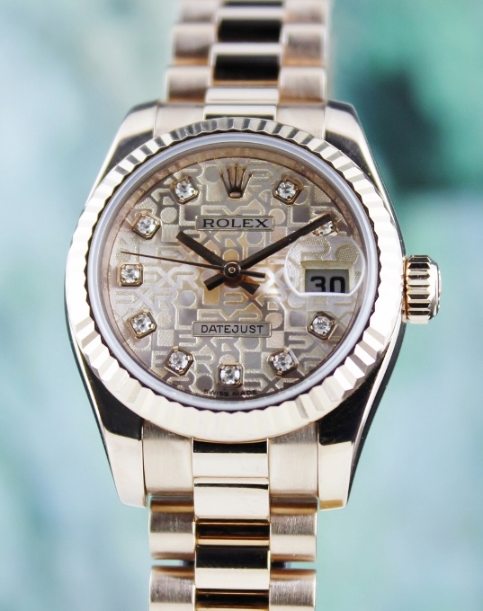 (image for) ROLEX LADY SIZE 18K ROSE GOLD OYSTER PERPETUAL DATEJUST - 179175